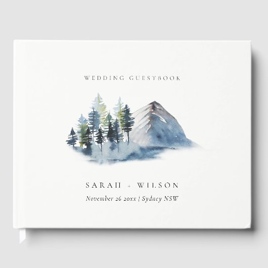 Rustic Green Blue Pine Bossen Mountain Wedding Gastenboek (Voorkant)