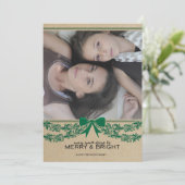 Rustic Green Bow & Garland Carte photo de vacances (Debout devant)