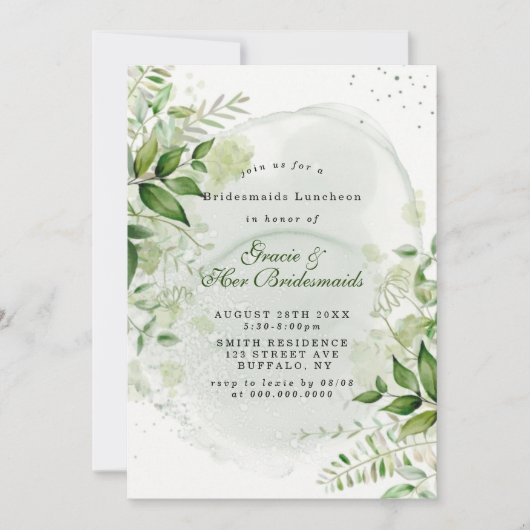 Rustic Green Bridesmaids White Luncheon Invitation (Devant)