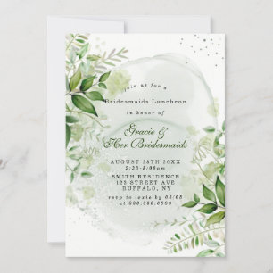 Rustic Green Bridesmaids White Luncheon Invitation