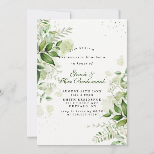 Rustic Green Bridesmaids White Luncheon Invitation (Devant)