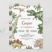 Rustic Green Brown Stomp On Over Dinosaur Birthday Kaart (Voorkant / Achterkant)