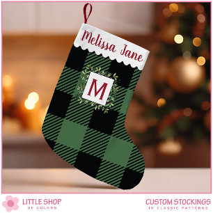Rustic Green Buffalo Check Monogram Kerstmis Kleine Kerstsok