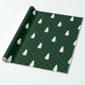 Rustic Green Buffalo Check & White Trees Cadeaupapier (Uitgerold)