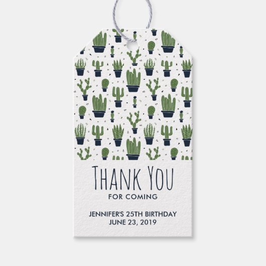 Rustic Green Cactus Desert Pattern Birthday Cadeaulabel (Voorkant)