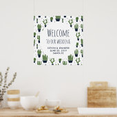 Rustic Green Cactus Desert Pattern Weddenschap Wel Poster (Keuken)