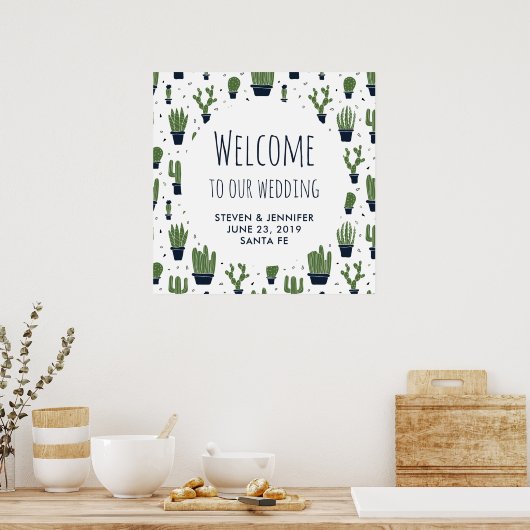 Rustic Green Cactus Desert Pattern Weddenschap Wel Poster (Keuken)