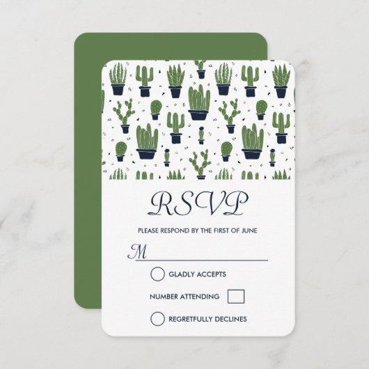 Rustic Green Cactus Pattern Wedding RSVP (Voorkant / Achterkant)