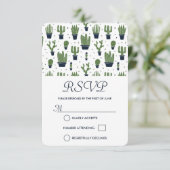 Rustic Green Cactus Pattern Wedding RSVP Kaartje (Staand voorkant)