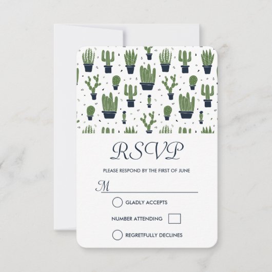 Rustic Green Cactus Pattern Wedding RSVP Kaartje (Voorkant)