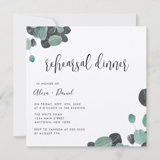 Rustic Green Dîner de répétition Kraft Invitation (Devant)