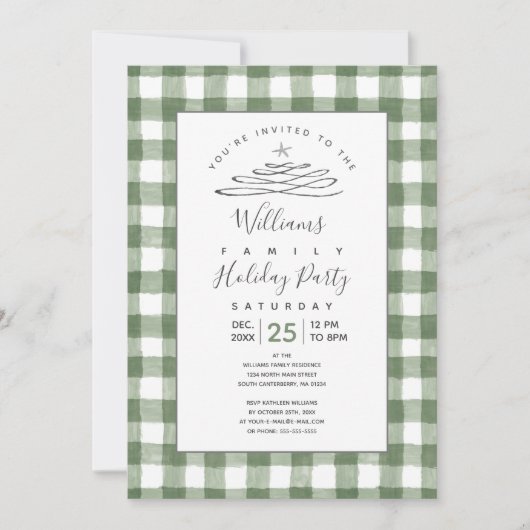Rustic Green En vichy Holiday Invitation (Devant)