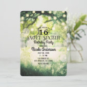 Rustic Green Enchanted Forest Lights Sweet 16 Kaart (Staand voorkant)