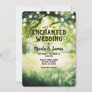 Rustic Green Enchanted Forest Lights Wedding Kaart
