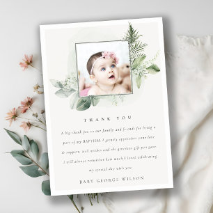 Rustic Green Eucalyptus Fern Foliage Foto Baptisme Bedankkaart