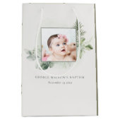 Rustic Green Eucalyptus Fern Foliage Foto Baptisme Medium Cadeauzakje (Voorkant)