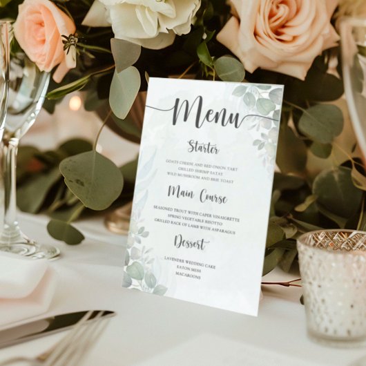 Rustic Green Eucalyptus Wedding Menu