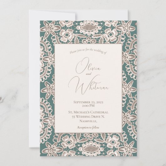 Rustic Green Faux Lace Mariage Invitations (Devant)