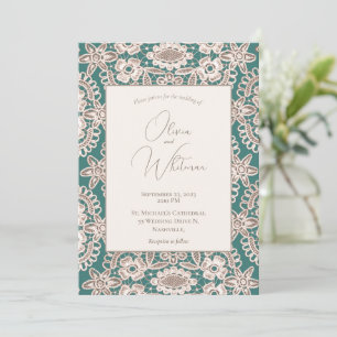 Rustic Green Faux Lace Wedding Invitations Kaart
