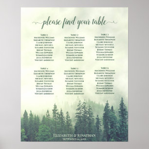 Rustic Green Forest 6 Table Wedding Seating Chart Poster