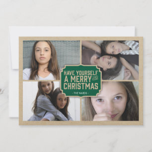 Rustic Green Frame Holiday Photo Card Feestdagenkaart