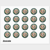 Rustic Green Geometric Foto met kerstfeestdag Ronde Sticker (Vel)
