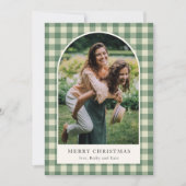 Rustic Green Gingham Arch Foto Moderne Kerst Feestdagenkaart (Voorkant)