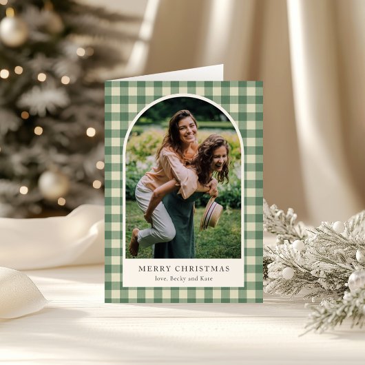 Rustic Green Gingham Arch Foto Moderne Kerst Kaart