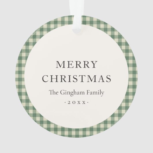 Rustic Green Gingham Foto Moderne Kerstmis Ornament (achterkant)