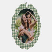 Rustic Green Gingham Foto Moderne Kerstmis Ornament Kaart (Rechts)