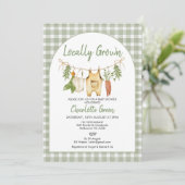 Rustic Green Gingham Locally Grown Baby Shower Kaart (Staand voorkant)