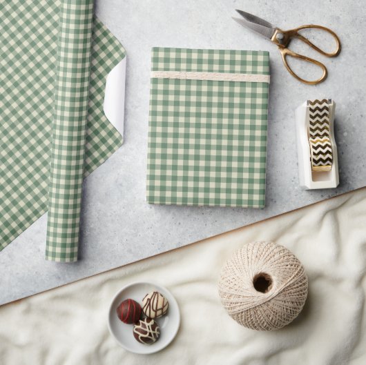 Rustic Green Gingham Modern Kerstmis Cadeaupapier (Crafts)