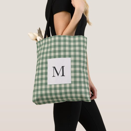 Rustic Green Gingham Modern Kerstmis Draagtas (Dichtbij)