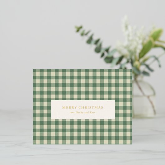 Rustic Green Gingham Modern Kerstmis Folie Feestdagen Briefkaart (Staand Voorkant)