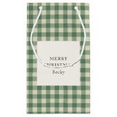 Rustic Green Gingham Modern Kerstmis Klein Cadeauzakje (Achterkant)