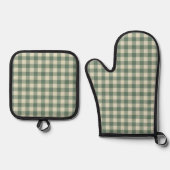 Rustic Green Gingham Modern Kerstmis Ovenwant & Pannenlap Set (Voorkant)