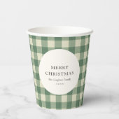 Rustic Green Gingham Modern Kerstmis Papieren Bekers (Achterkant)