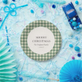 Rustic Green Gingham Modern Kerstmis Papieren Bordje (Feest)