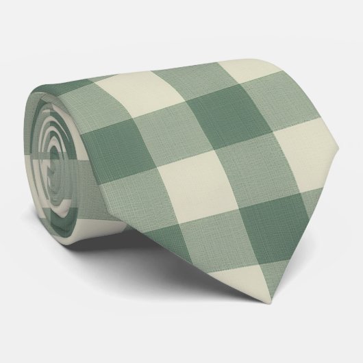 Rustic Green Gingham Modern Kerstmis Stropdas (Opgerold)