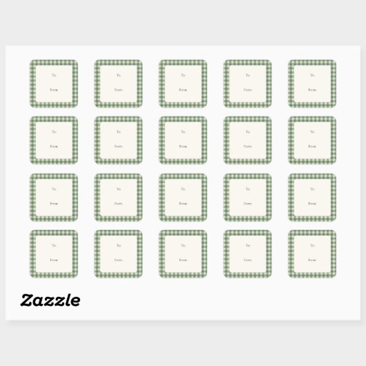Rustic Green Gingham Modern Kerstmis Vierkante Sticker (Vel)