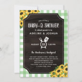 Rustic Green Gingham Sunflower Baby-Q-Shower Kaart (Voorkant)