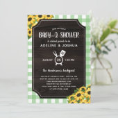 Rustic Green Gingham Sunflower Baby-Q-Shower Kaart (Staand voorkant)