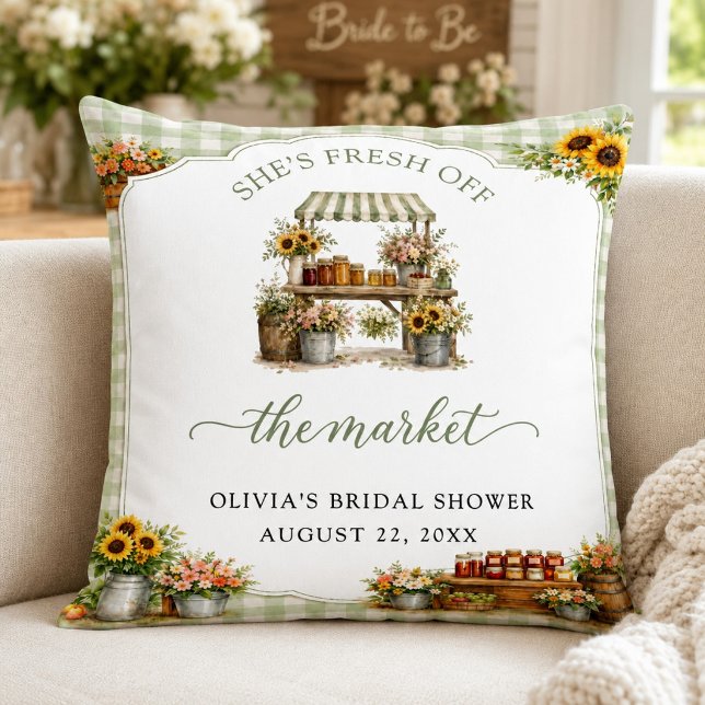 Rustic Green Gingham Ze Is Net Op De Markt Kussen (Rustic Green Gingham She's Fresh Off The Market Throw Pillow)