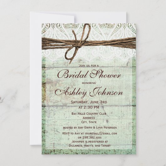 Rustic Green Grange Bois Bridal Douche Invitations (Devant)