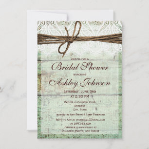 Rustic Green Grange Bois Bridal Douche Invitations