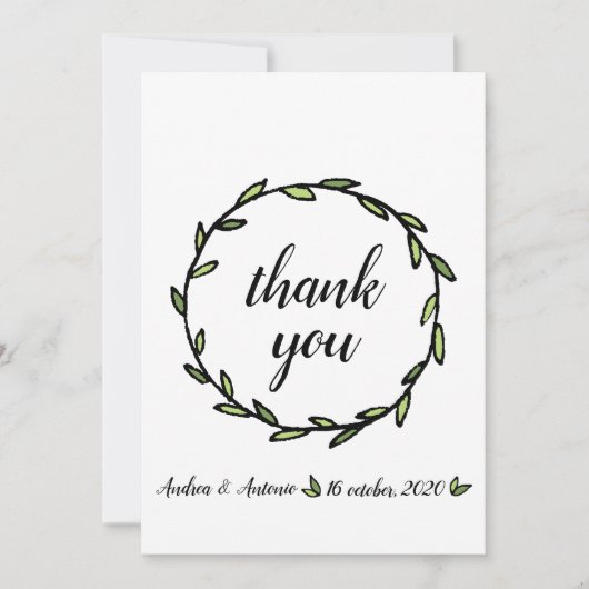 Rustic Green Leafy Wreath Wedding Bedankkaart (Voorkant)