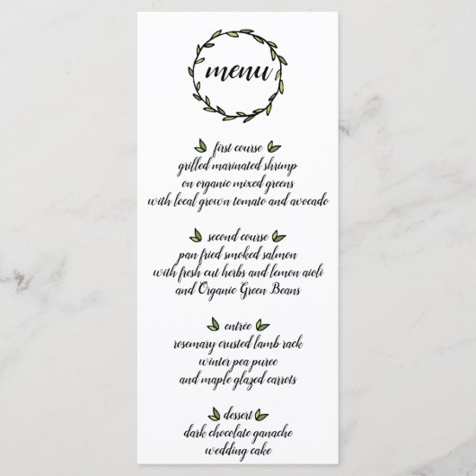 Rustic Green Leafy Wreath Wedding Menu (Voorkant)