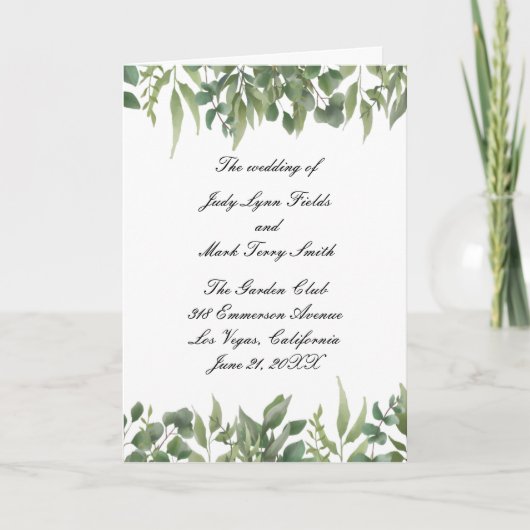 Rustic Green Leaves Greenery Foliage Wedding Programma (Voorkant)