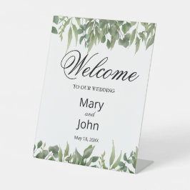 Rustic Green Leaves Greenery Foliage Wedding Reclamebord Met Voetstuk