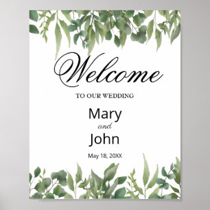 Rustic Green Leaves Greenery Foliage Wedding Sign Poster
